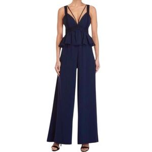 BCBGMaxAzria Blue Jumpsuit with Wide-Leg V-Neck Design